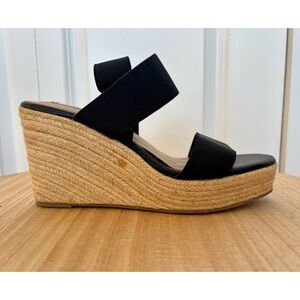 Steve Madden Black and Tan Espadrille Wedges